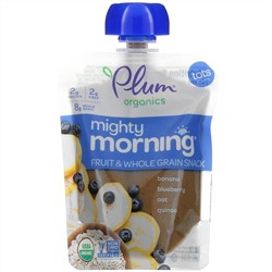 Plum Organics, Mighty Morning, Fruit & Whole Grain Snack,  Banana, Blueberry, Oat, Quinoa, Tots, 4 Pouches, 3.17 oz (90 g) Each