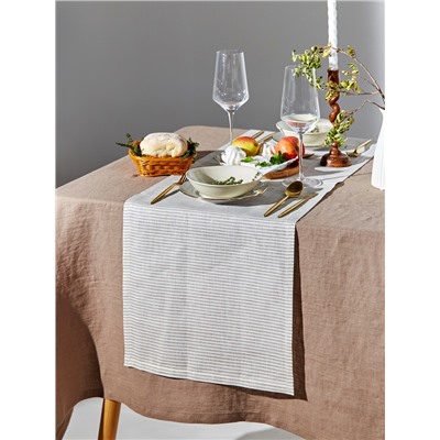 Дорожка на стол Этель Straightforward, 40×146 см, лён 100%, плотность 180 г/м², белая/серая