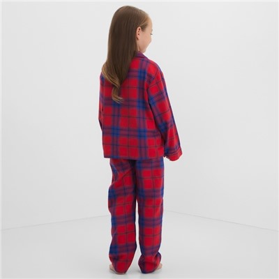 Пижама детская новогодняя из фланели (рубашка и брюки) KAFTAN, размер 30 (98-104 см), красная