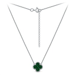 Колье из серебра с малахитом родированное - Клевер, четырёхлистник 241-10-149-3р