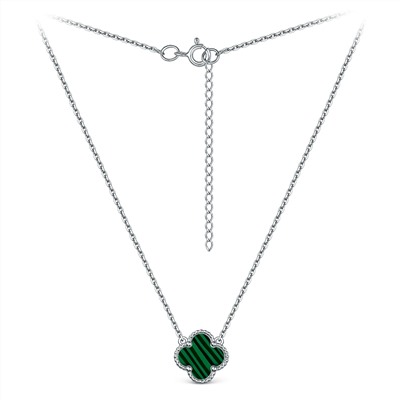 Колье из серебра с малахитом родированное - Клевер, четырёхлистник 241-10-149-3р