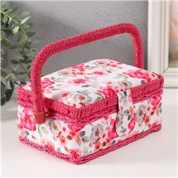 Шкатулка для рукоделия и шитья «Розовые цветы», хранение ниток, иголок, мелочи, 18×12×9.5 см