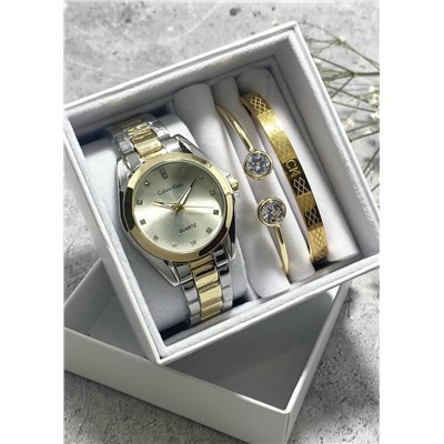 Подарочный набор для женщин часы, 2 браслета + коробка #22853316