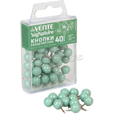 Кнопки канцелярские силовые "SigNature" диаметр 9 мм, с иглой серебристого цвета, в форме шара, 40 шт в пластиковой коробке, цвет оливковый
