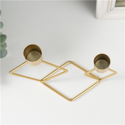Металлический подсвечник на 2 свечи «Геометрия. Ромбы», золото, d=2.3 см, 7.8×18×19 см
