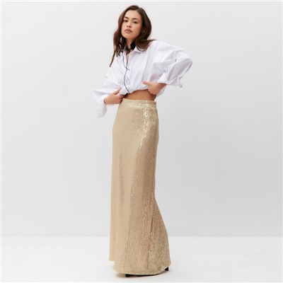 Юбка макси из пайеток женская MIST, размер 46, золотая