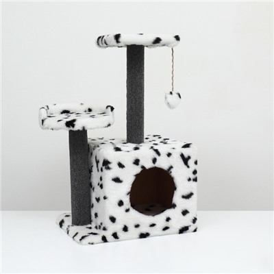 Домик для кошек с когтеточкой, 35×45×75 см, квадратный, 3х-этажный, ковролин, цвет МИКС