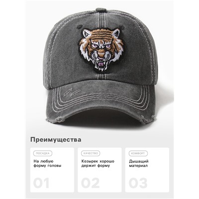 Кепка мужская MINAKU «Tiger», цвет черный, р-р 56-58