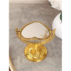 Зеркало настольное ажурное двустороннее 16,5 см сердце / YDW-05 /уп 72/золото