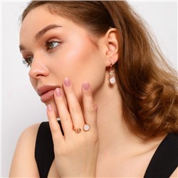 Комплект ювелирной бижутерии Дубайское золото серьги и кольцо разъемное, покрытие позолота, вставка: искусственный перламутр, арт.213.676