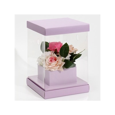 Коробка подарочная для цветов с вазой и пластиковыми окнами складная, упаковка, «Лаванда», 16×23×16 см