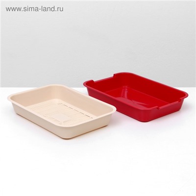 Туалет для кошек, 36×26×6.5 см, средний, с сеткой, пластик, бежевый, красный