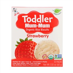 Hot Kid, Toddler Mum-Mum, органическое рисовое печенье, клубника, 12 упаковок, 60 г (2,12 унции)