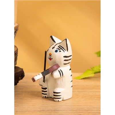 Сувенир «Кот скрипач», 3.5×8×8 см, дерево, белый