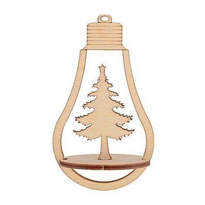 Деревянная заготовка из фанеры подвеска объемная "Лампочка" 6х10 см елочка КЛ-45 "Mr. Carving"