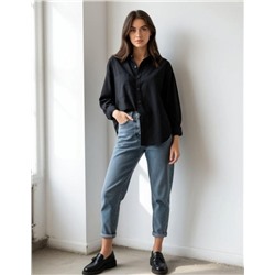 Рубашка женская удлиненная оверсайз РЖ-003 (Черный)