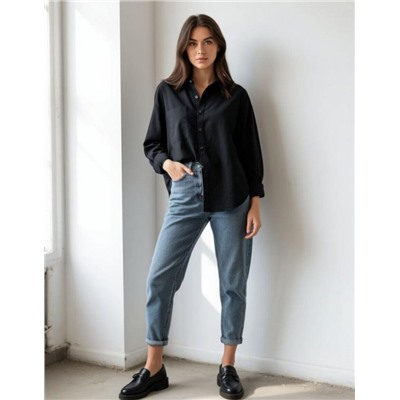 Рубашка женская удлиненная оверсайз РЖ-003 (Черный)