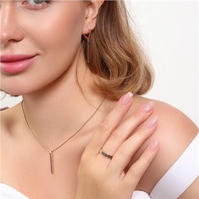 Комплект ювелирная бижутерия коллекция  "Дубай" серьги, кулон и кольцо 19 р, покрытие: позолота, вставка: фианиты, цвет: черный, арт.215.410-19