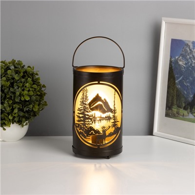 Фигурка светящаяся RISALUX «Закат в лесу», LED-ночник, 3×ААА, чёрный, 12×12×20.5 см