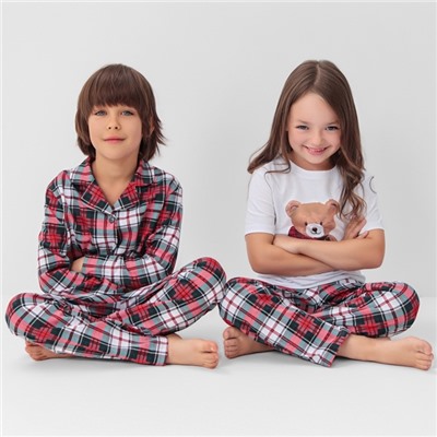 Пижама для девочки новогодняя (футболка и брюки) KAFTAN Christmas time размер 34 (122-128 см), бело-красная