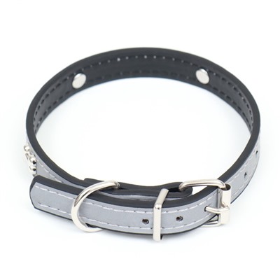 Ошейник «Пижон» с косточками, светоотражающий, 37×1.3 см, ОШ 26-33, чёрный