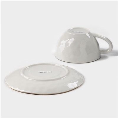 Чайная пара Доляна «Космос», чашка 250 мл, блюдце d=16 см, фарфор, белая, красная