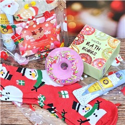 Набор подарочный в zip-пакете "Новогодний" (Бомбочка + Носочки + Крем для рук)