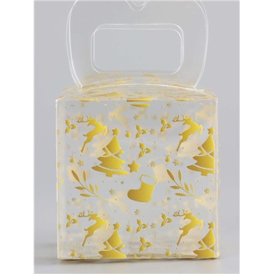 Коробка подарочная новогодняя складная ПВХ «Ёлочки» 5×5×5 см