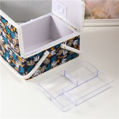 Шкатулка для рукоделия и шитья «Лесные веточки на синем», хранение ниток, иголок, мелочи, 19×26×14.5 см