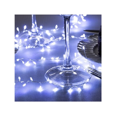 Гирлянда «Мишура» 1 м роса, IP20, серебристая нить, 100 LED, 2 режима, батарейки AAх3 (нет в комплекте), свечение белое