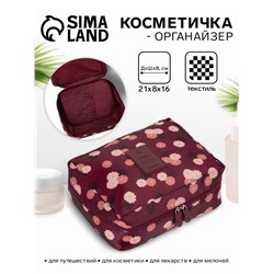 Косметичка-органайзер дорожная на молнии, с карманами, с принтом, бордовая