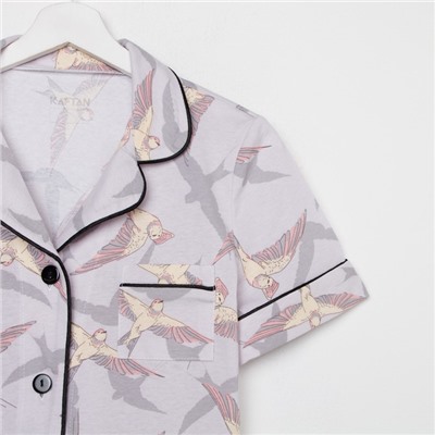 Пижама женская (рубашка, шорты) KAFTAN Birds, размер 52-54, серая