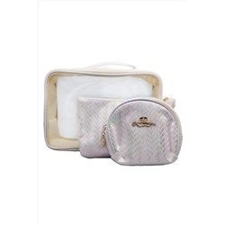 Kristaller Набор женских косметичек Chameleon Knitted rope pattern 3 in 1, белый перламутр KRISTALLER, 1111197