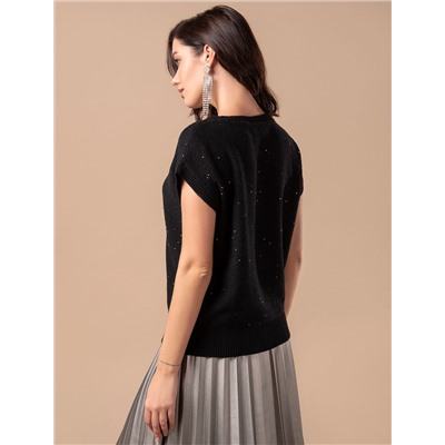 Джемпер с цельнокроенным коротким рукавом из хлопковой пряжи с пайетками