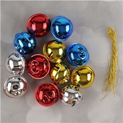 Бубенчики, набор 12 шт., размер 1 шт.: 3×3 см, цвет красный, жёлтый, синий, серебряный