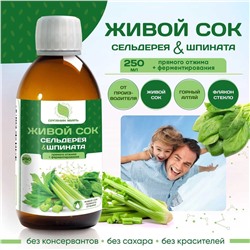 Живой сок Сельдерей и Шпинат прямого отжима 250 мл.