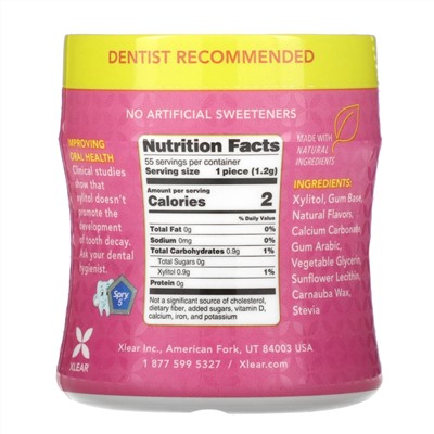 Xlear, Spry, Stronger Longer Dental Defense Gum, Natural Bubblegum, Sugar Free , 55 Count
