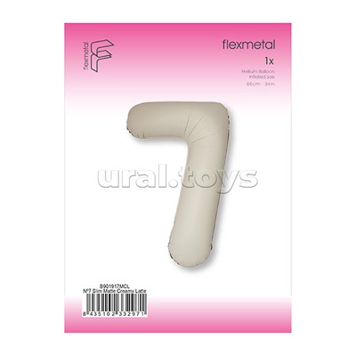 Шар (40''/102 см) Цифра, 7 Slim, Кремовый Латте, Матовый, 1 шт. в уп.