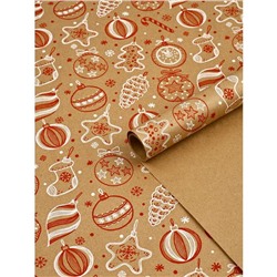 Бумага в тубусе крафтовая бурая в рулоне «С Новым годом», 0.68×7 м