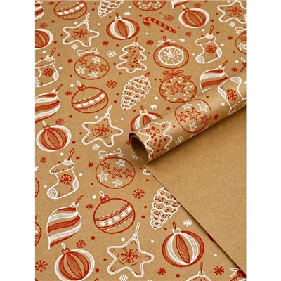 Бумага в тубусе крафтовая бурая в рулоне «С Новым годом», 0.68×7 м