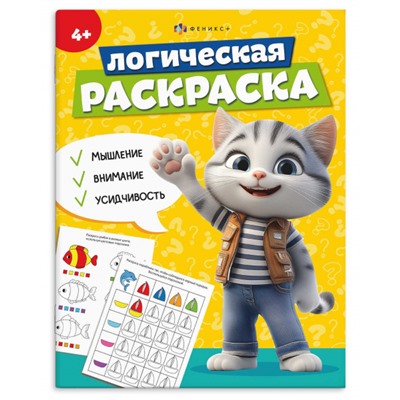 Книжка-раскраска 200х260 мм 8л "Логическая раскраска" 4 ГОДА 69616 Феникс