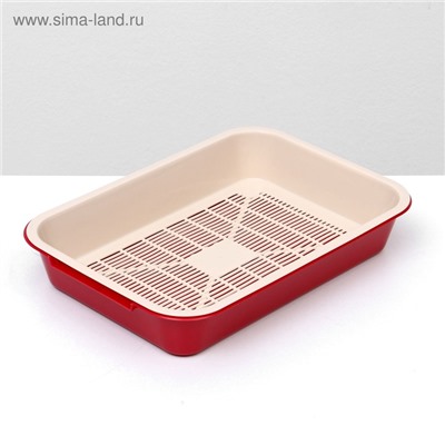 Туалет для кошек, 36×26×6.5 см, средний, с сеткой, пластик, бежевый, красный