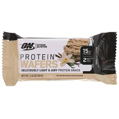 Optimum Nutrition, Протеиновые вафли, ванильный крем, 9 упаковок, 40 г (1,42 унции) каждая
