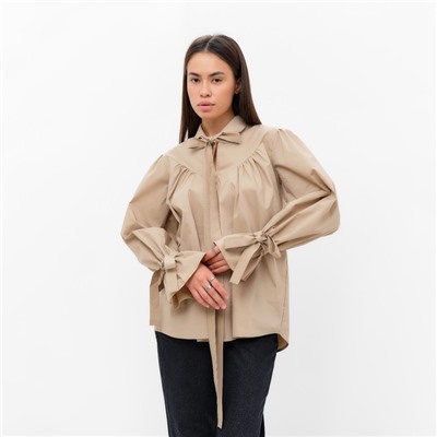 Блузка женская с лентами MIST, размер 44, бежевая