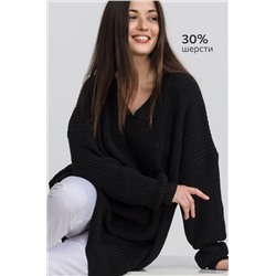 Женский удлиненный вязаный свитер оверсайз с V вырезом Happyfox