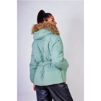 Куртка арт. 611 на поясе с капюшоном, натуральный мех, евро-зима, демисезон НАТАЛИ, 1067159