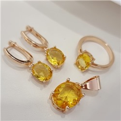 Комплект ювелирной бижутерии коллекция "Дубай" серьги, кулон и кольцо 18 р, покрытие позолота, вставка: фианит, цвет: желтый, арт.215.506-18
