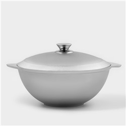 Казан для плова, 3.5 л, алюминиевая крышка, литые ручки, цвет серебряный