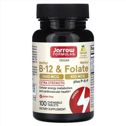 Jarrow Formulas, веганский метил B12 и метилфолат, повышенная сила действия, со вкусом лимона, 100 жевательных таблеток