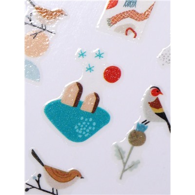 Наклейки для ногтей «Зимние птички», разноцветные